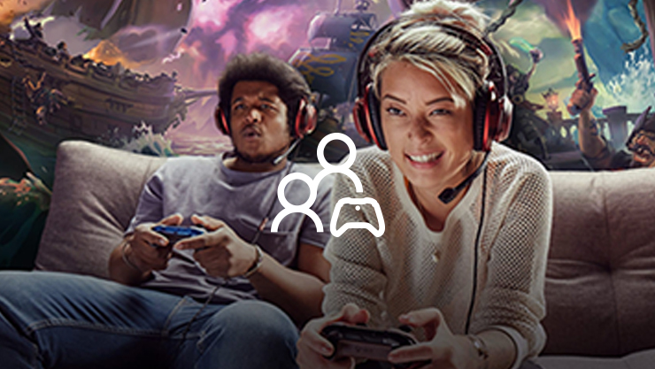 Two people icon overlapping two people playing xbox live