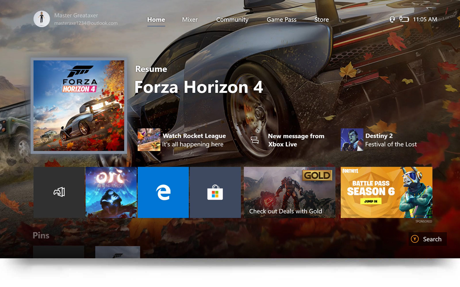 New Home Screen for the Xbox Dashboard showing Forza Horizon 4